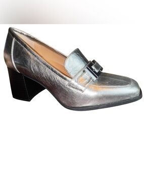 NEW Alex Marie Felix Vintage Pewter Loafer Block Heel Size 9 Medium Women’s